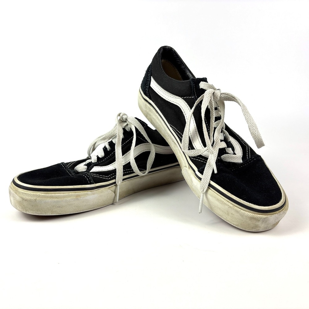 Vans Old Skool Low Top Skate Shoes M 7 W 8.5 Black White Canvas Suede - Picture 1 of 16